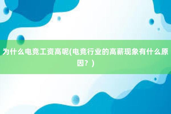 为什么电竞工资高呢(电竞行业的高薪现象有什么原因？)