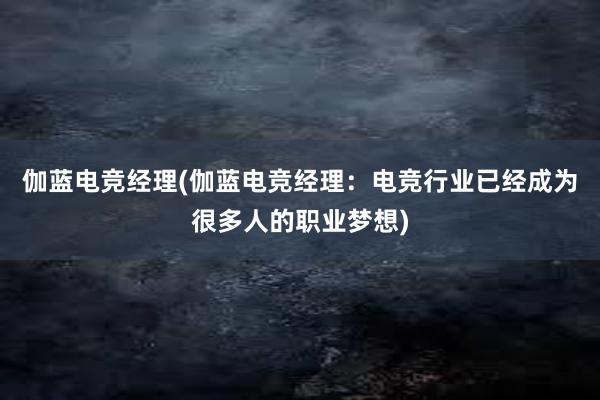 伽蓝电竞经理(伽蓝电竞经理：电竞行业已经成为很多人的职业梦想)