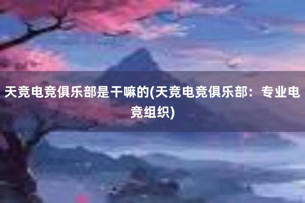 天竞电竞俱乐部是干嘛的(天竞电竞俱乐部：专业电竞组织)