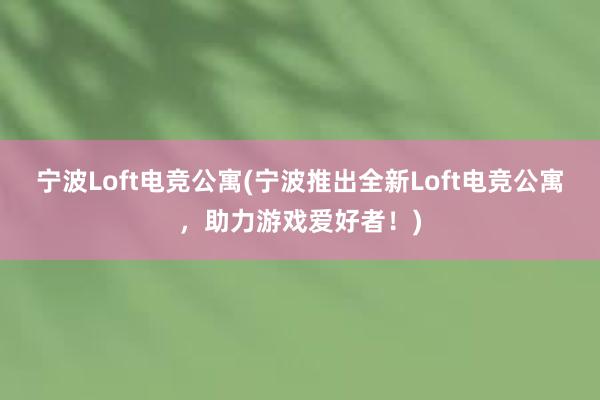 宁波Loft电竞公寓(宁波推出全新Loft电竞公寓，助力游戏爱好者！)