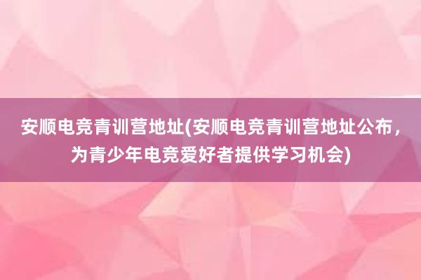 安顺电竞青训营地址(安顺电竞青训营地址公布，为青少年电竞爱好者提供学习机会)