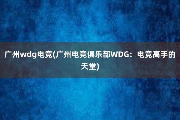 广州wdg电竞(广州电竞俱乐部WDG：电竞高手的天堂)