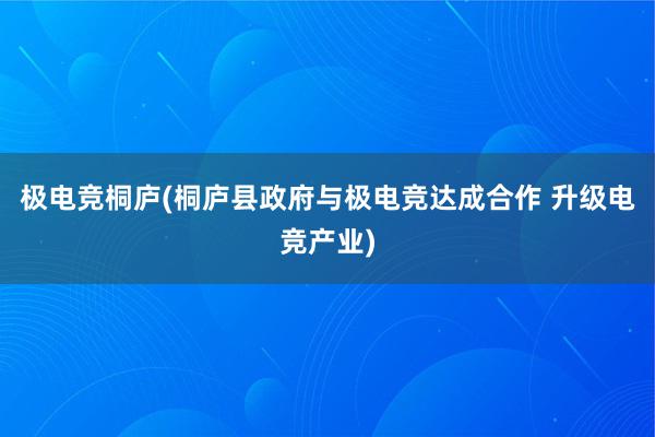 极电竞桐庐(桐庐县政府与极电竞达成合作 升级电竞产业)