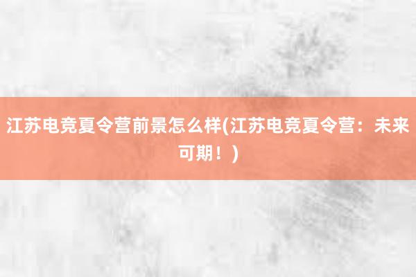 江苏电竞夏令营前景怎么样(江苏电竞夏令营：未来可期！)