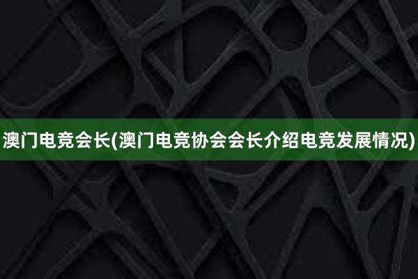 澳门电竞会长(澳门电竞协会会长介绍电竞发展情况)