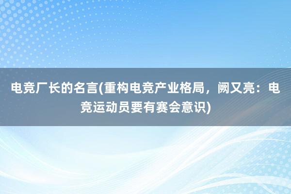 电竞厂长的名言(重构电竞产业格局，阙又亮：电竞运动员要有赛会意识)