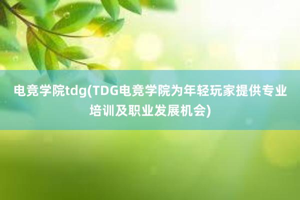 电竞学院tdg(TDG电竞学院为年轻玩家提供专业培训及职业发展机会)