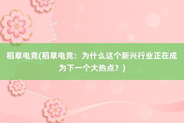 稻草电竞(稻草电竞：为什么这个新兴行业正在成为下一个大热点？)