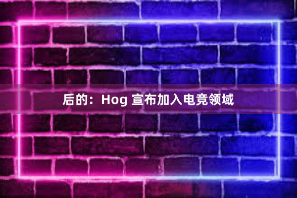 后的：Hog 宣布加入电竞领域