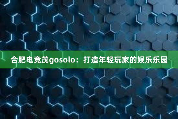 合肥电竞茂gosolo：打造年轻玩家的娱乐乐园